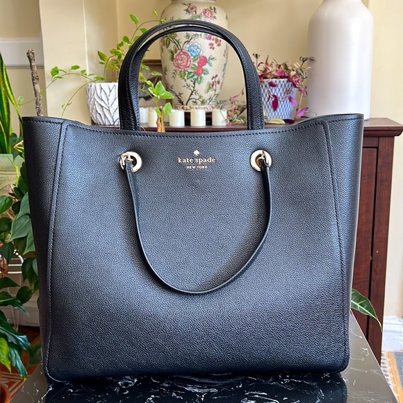 ♠️Kate Spade Large Infinite Triple Comp Tote Bag- Black- Pebble Leather-NWT - Picture 6 of 16